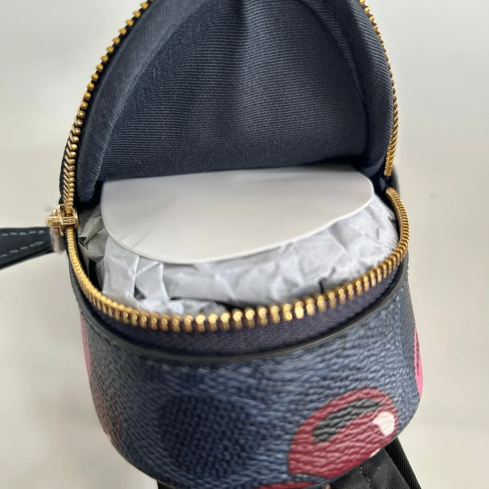 Coach Mini Court Midnight Navy Cherry Signature Canvas Backpack Bag Charm CZ096